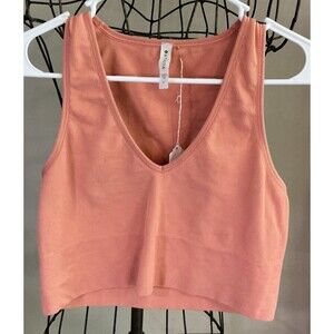 Women's Athleta Aurora Seamless Crop Orange Rib Tank Top Sz Large
